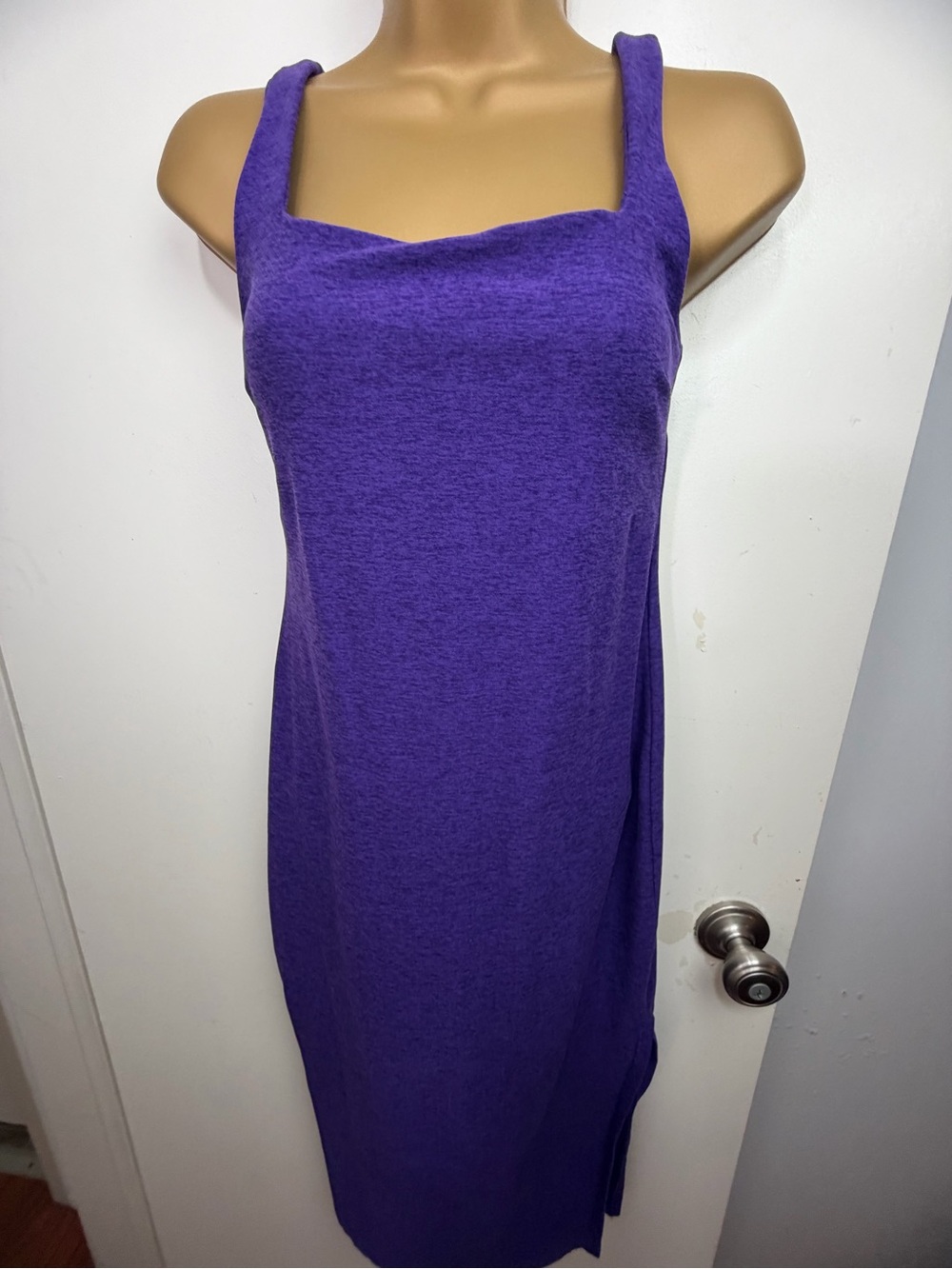 Beyond Yoga Purple Spacedye Icon Dahlia Heather SideSlit Activewear Midi Dress S